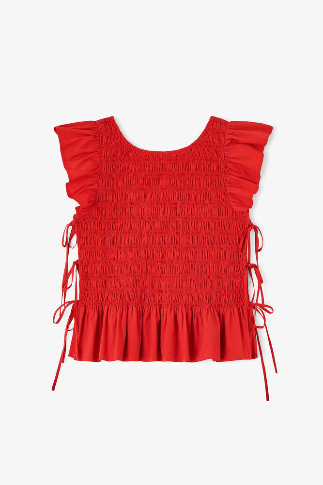 Top in Smocked Cotton, Goji Berry