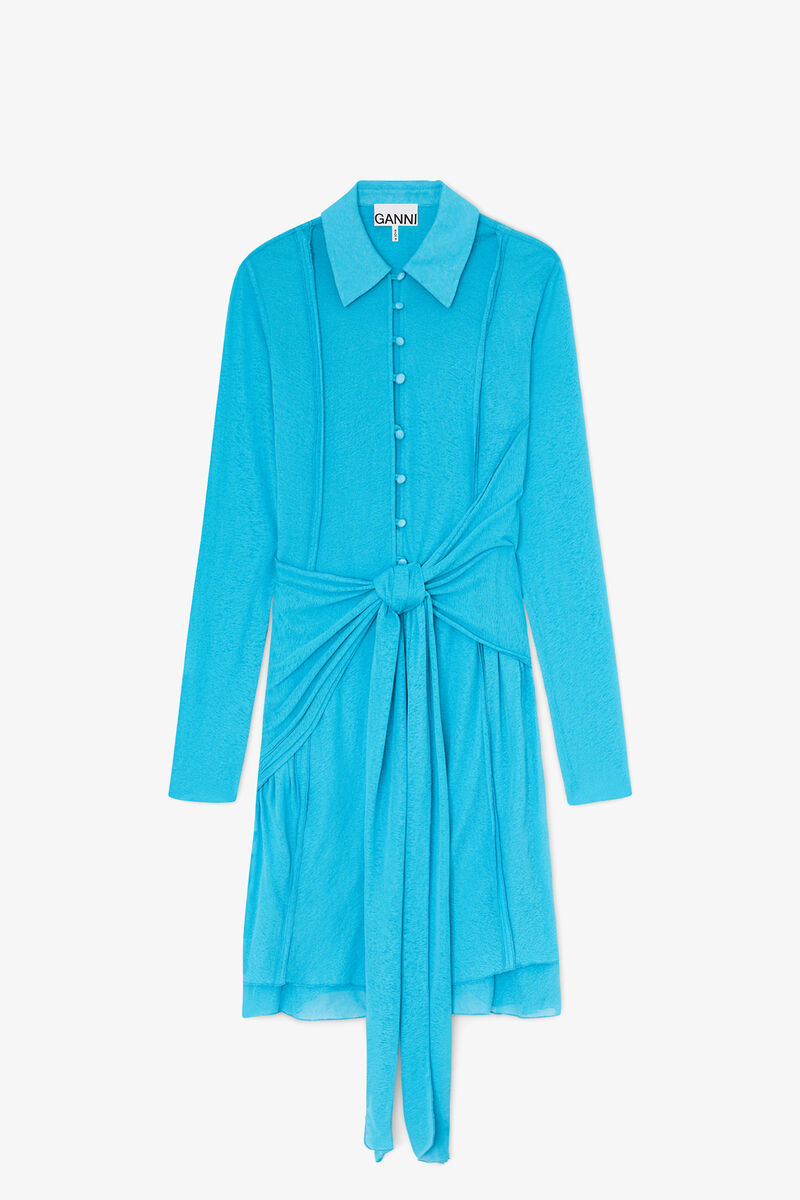 Kort kl&auml;nning i marmoreringsm&ouml;nstrad mesh, Recycled Polyester, in colour River Blue - 1 - GANNI