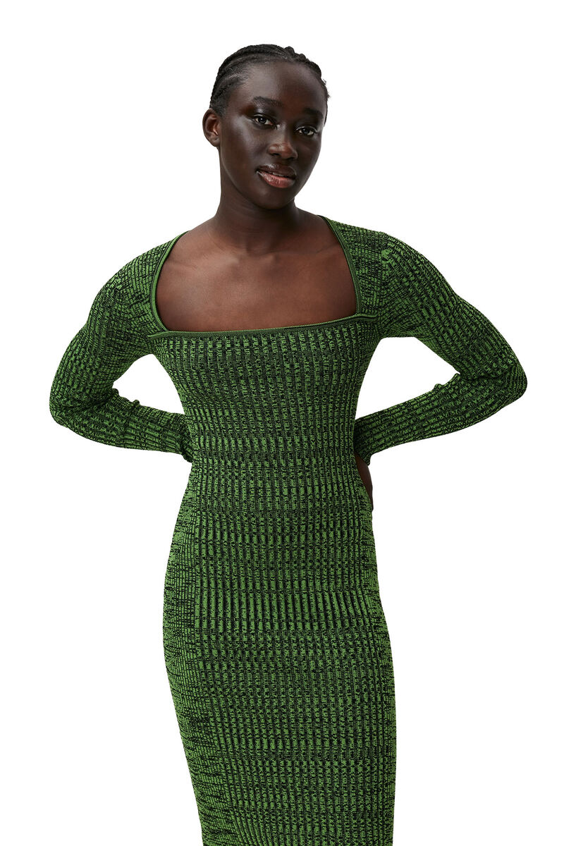 Green Melange Knit Dress, Elastane, in colour Kelly Green - 3 - GANNI