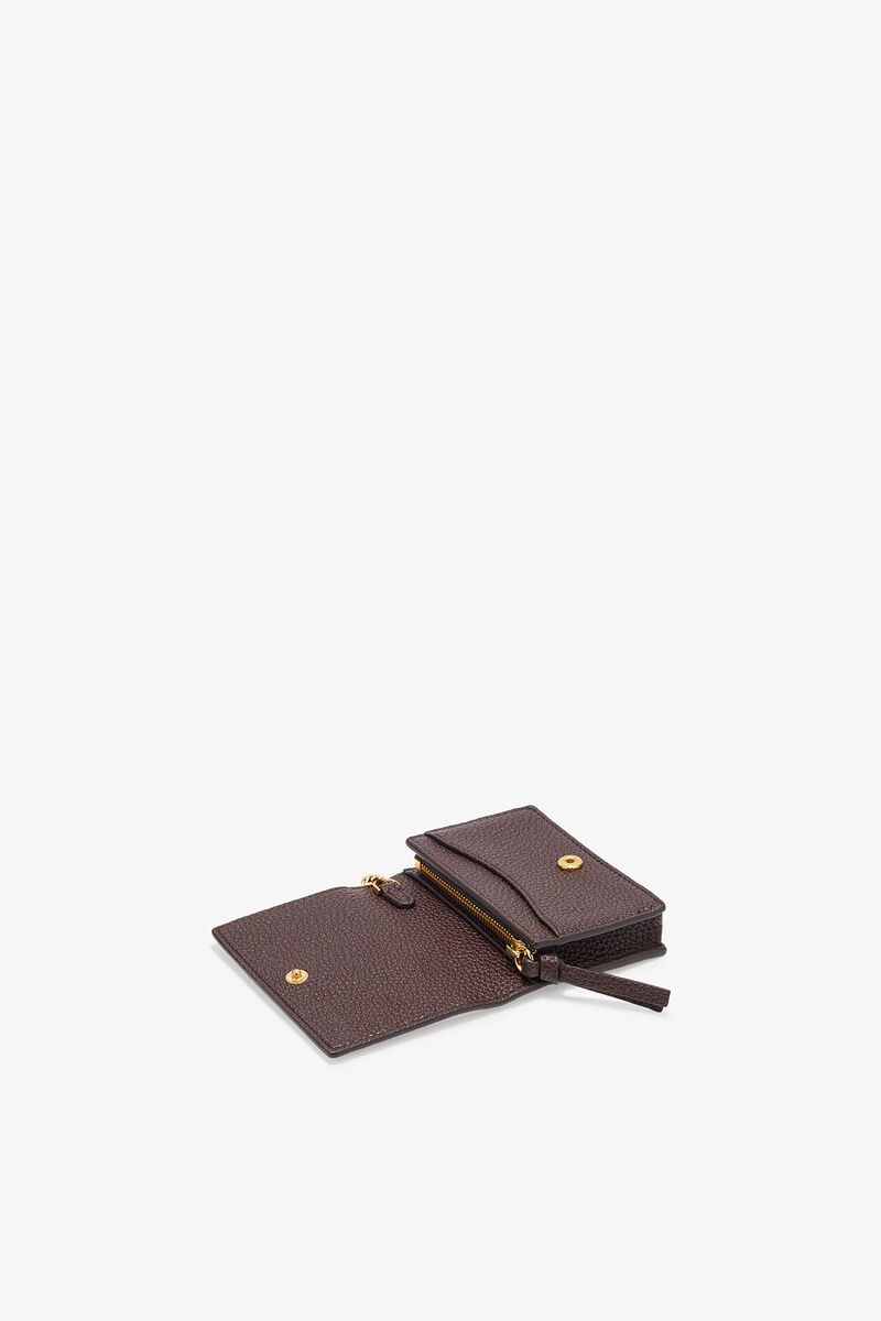 Porte-cartes marron grainé avec rabat GANNI Bou, Polyurethane, in colour Chicory Coffee - 3 - GANNI