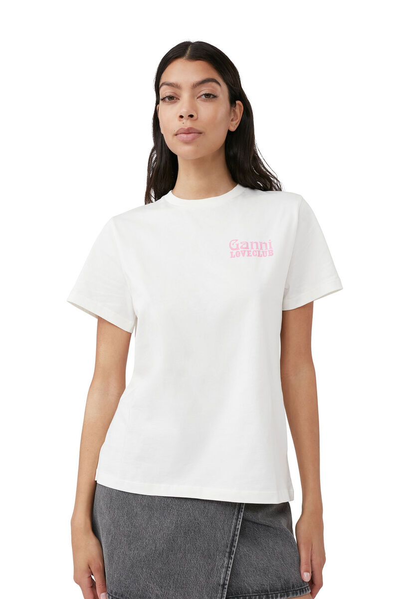 Relaxed Nightclub T-shirt , Cotton, in colour Egret - 4 - GANNI