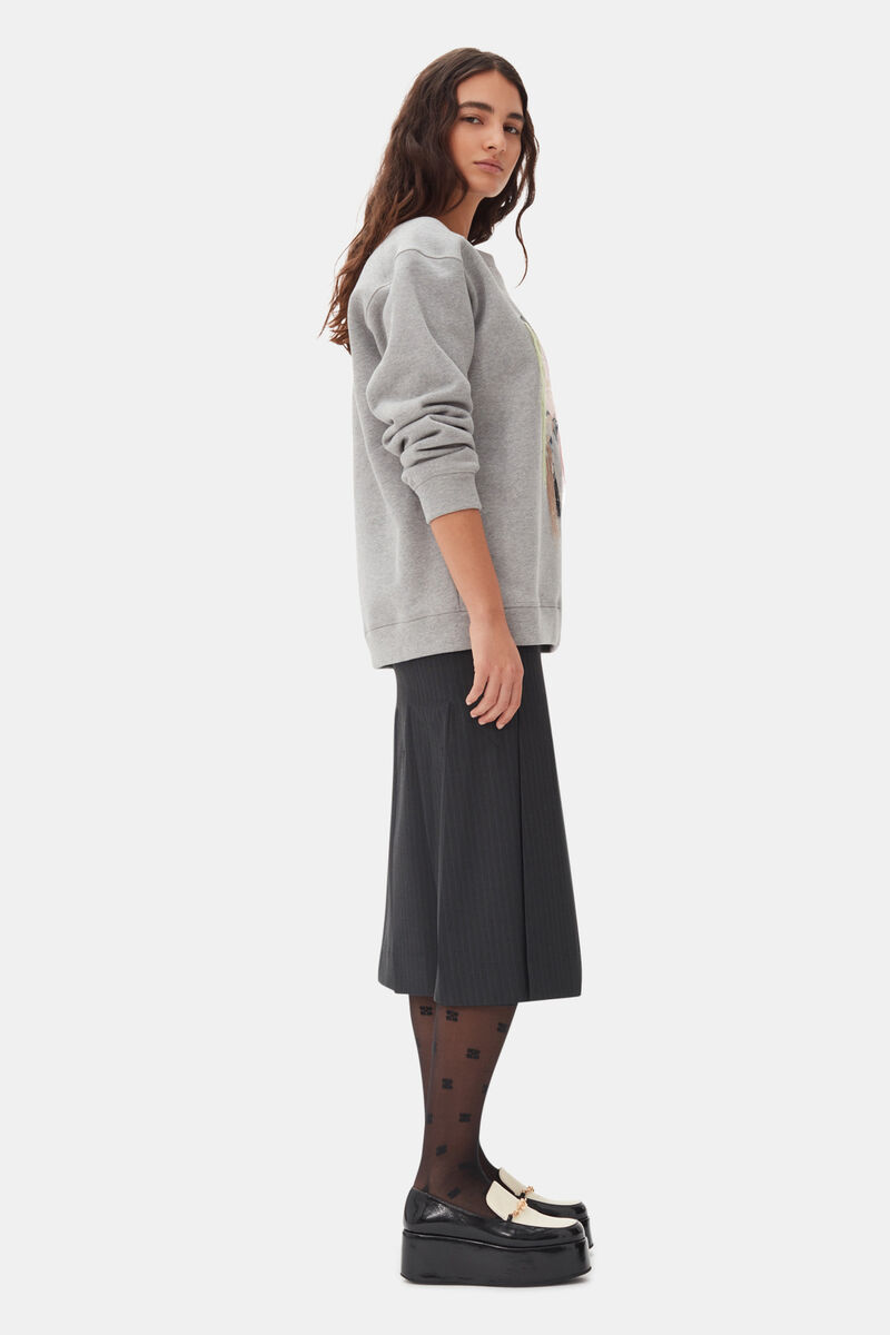 Grey Fleece Sweatshirt, Cotton, in colour Paloma Melange - 3 - GANNI