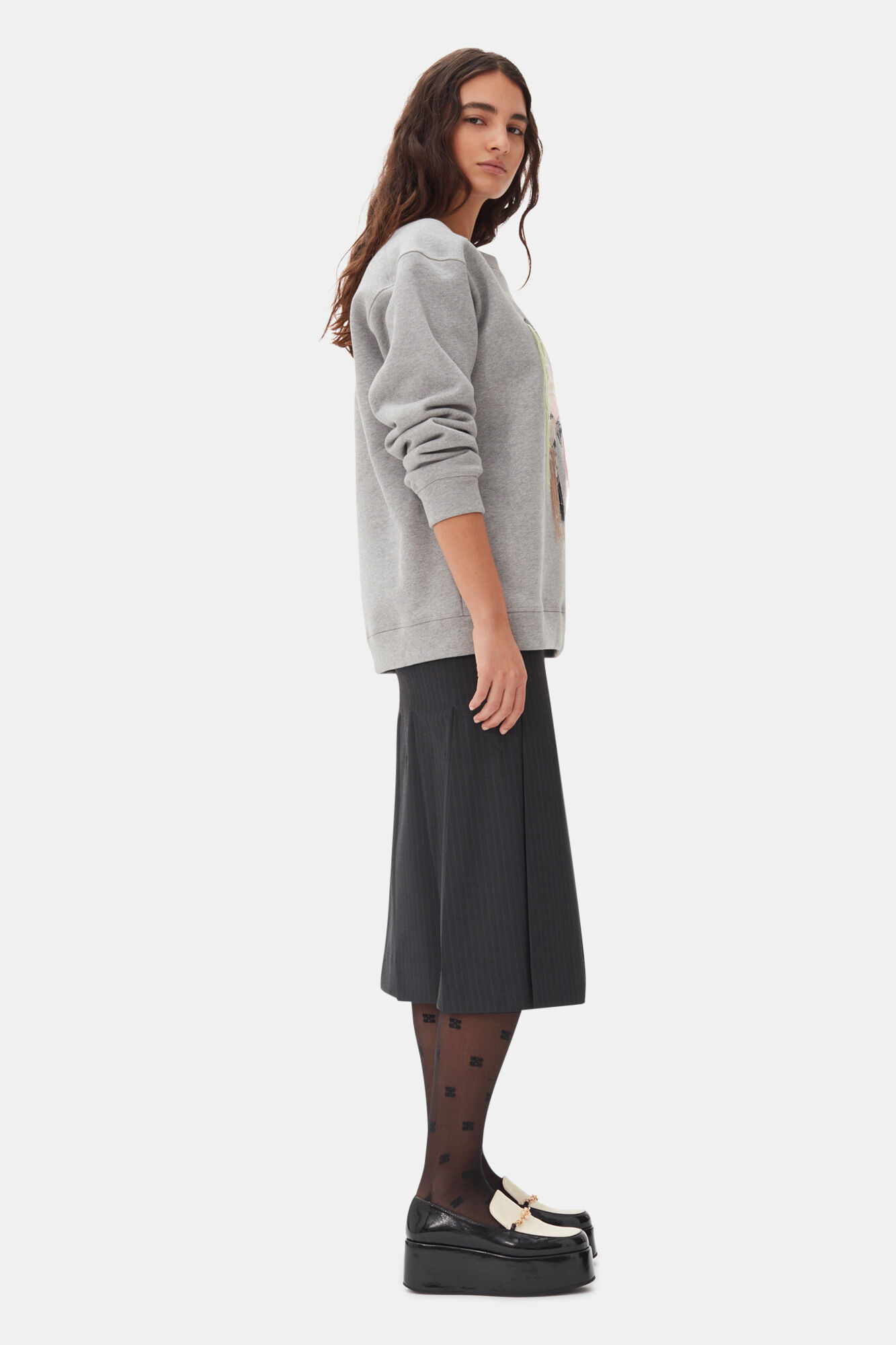 Grey Fleece Sweatshirt, Cotton, in colour Paloma Melange - 3 - GANNI