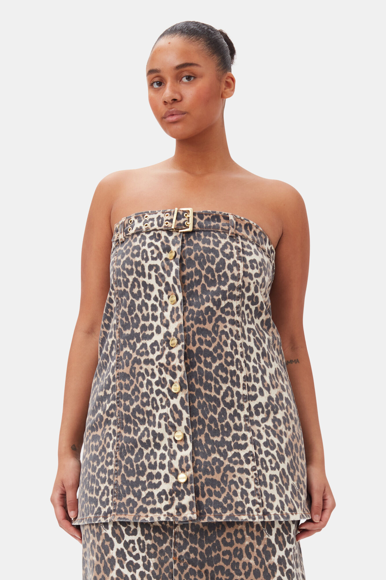 Leopard Denim-Topp, Cotton, in colour Leopard - 5 - GANNI