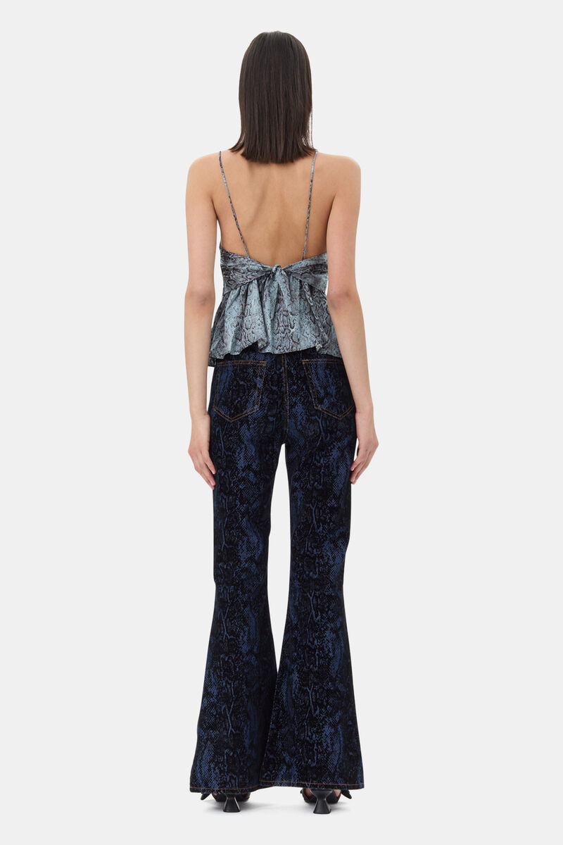 Blue Snake Print Top, Spandex, in colour Celestial Blue - 4 - GANNI