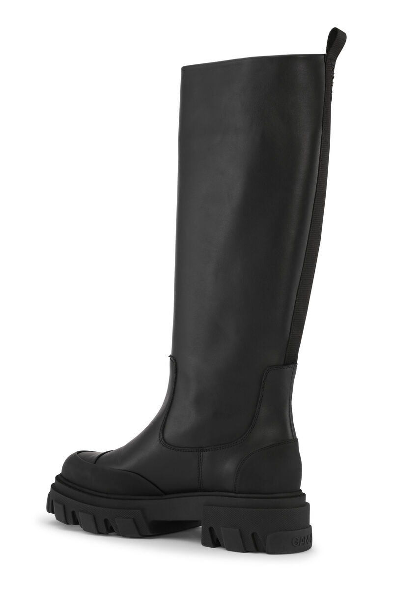 Cleated High Tubular Boots, Leather, in colour Black - 2 - GANNI