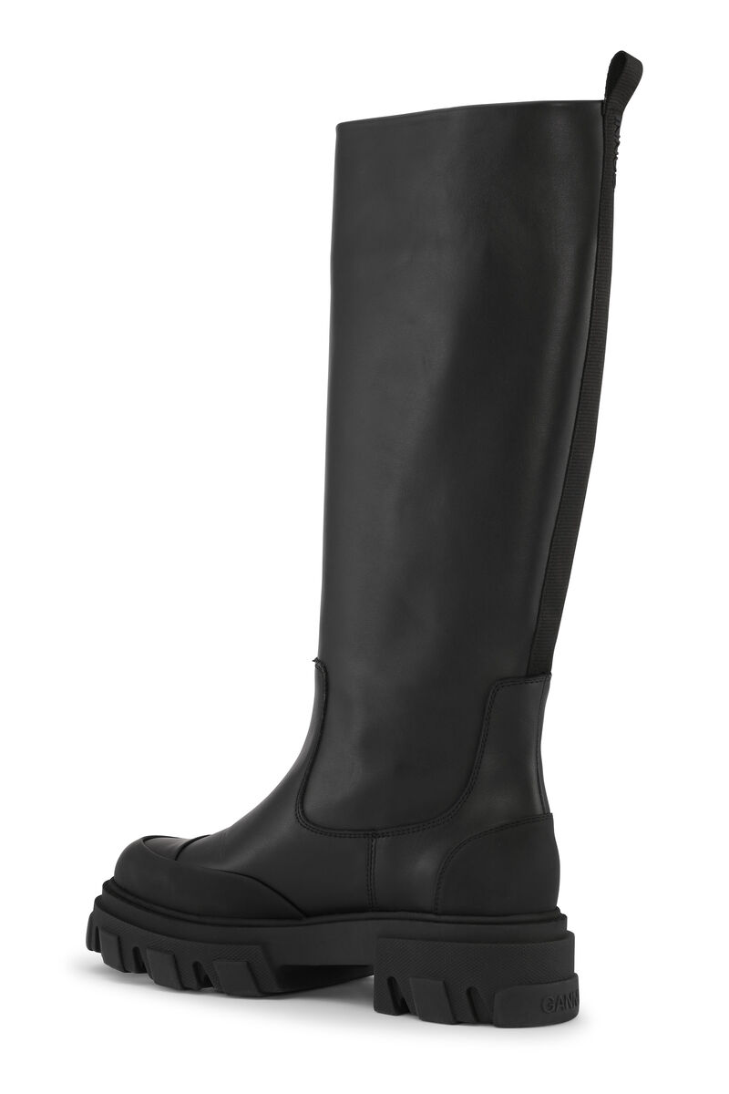 Plattform-Stiefel mit hohem Schaft, Calf Leather, in colour Black - 2 - GANNI