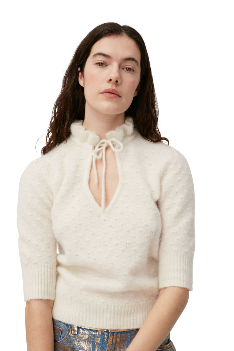 Short Sleeve Top, Alpaca, in colour Egret - 3 - GANNI