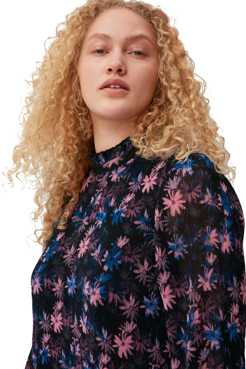 Pleated Georgette Midi Dress, Recycled Polyester, in colour Daisy Spray Lilac Sachet - 6 - GANNI