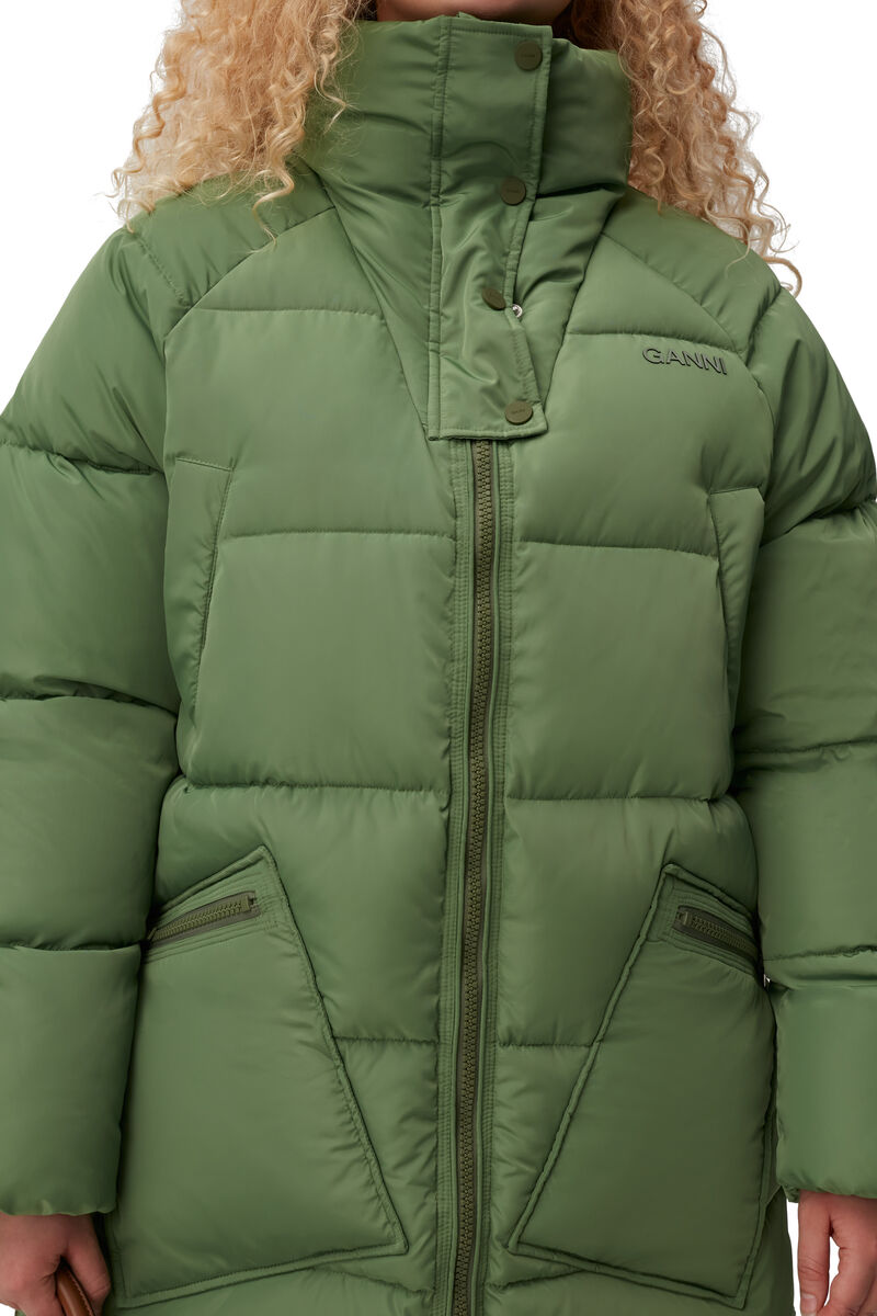 Oversized Tech Puffer Coat, Recycled Polyester, in colour Dill - 4 - GANNI