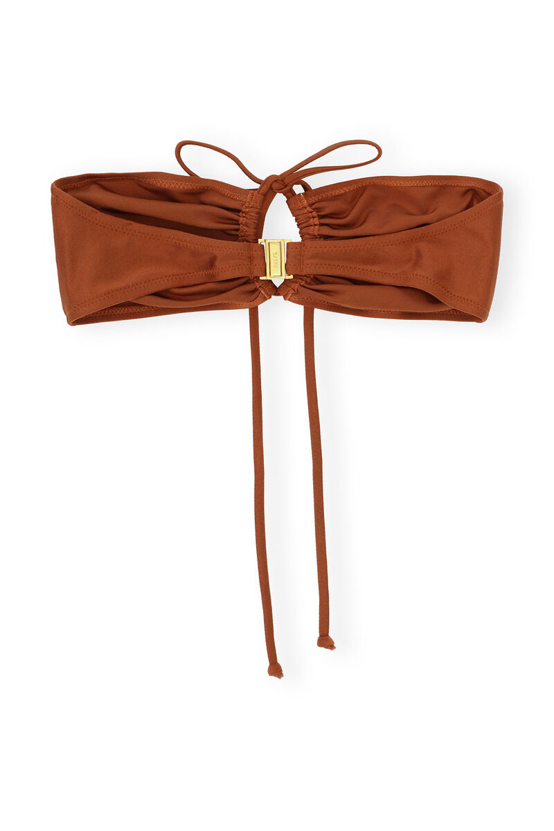 Brown Open Bandeau Bikini Top, Nylon, in colour Copper Brown - 2 - GANNI