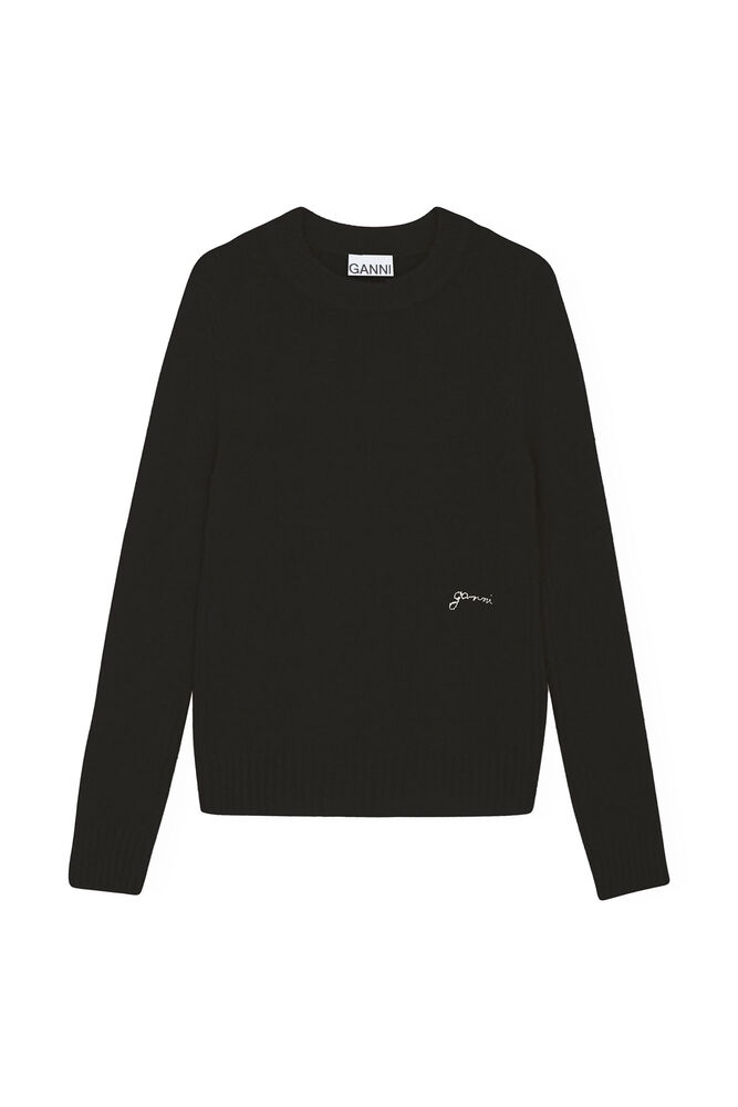 가니 알파카 스웨터 GANNI Black Brushed Alpaca O-Neck Sweater