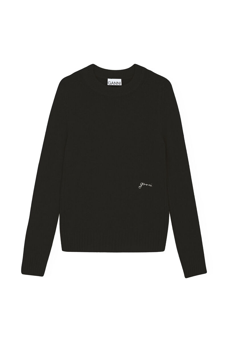 Black Brushed Alpaca O-Neck Sweater, Alpaca, in colour Black - 1 - GANNI