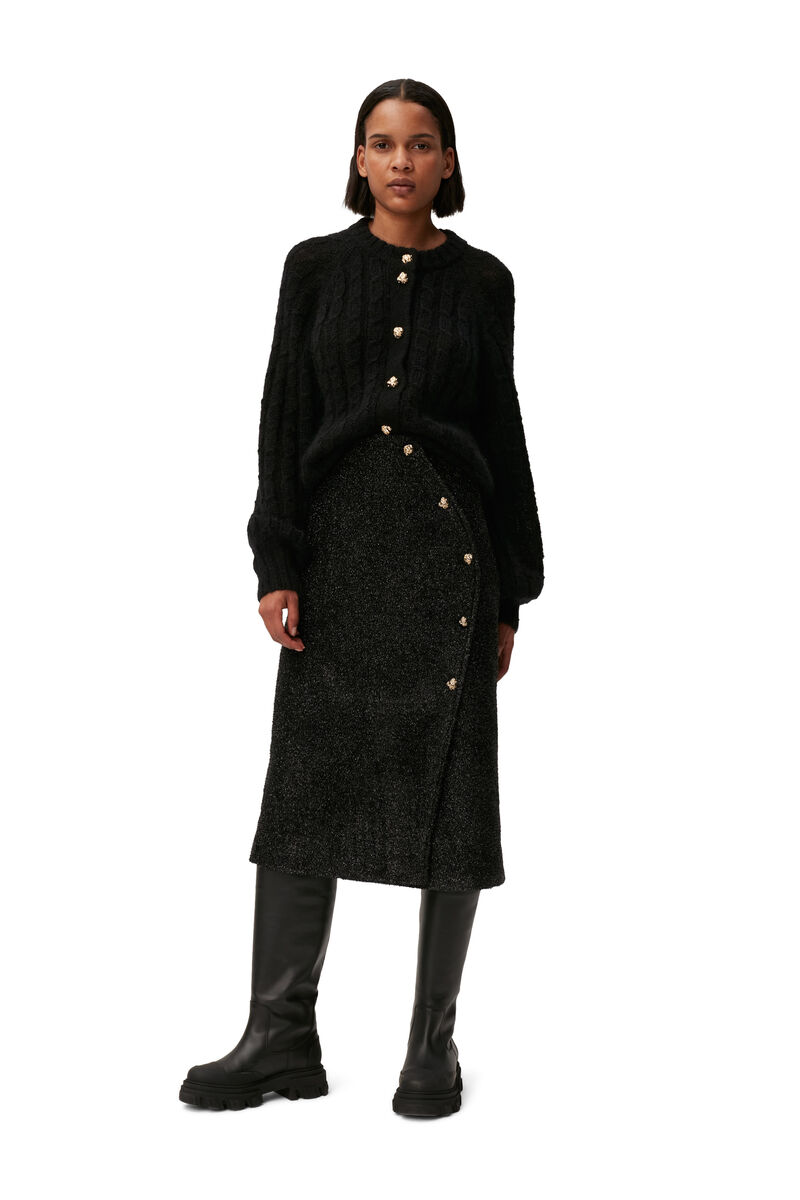 Sparkle Wrap Midi Skirt, Polyester, in colour Black - 1 - GANNI