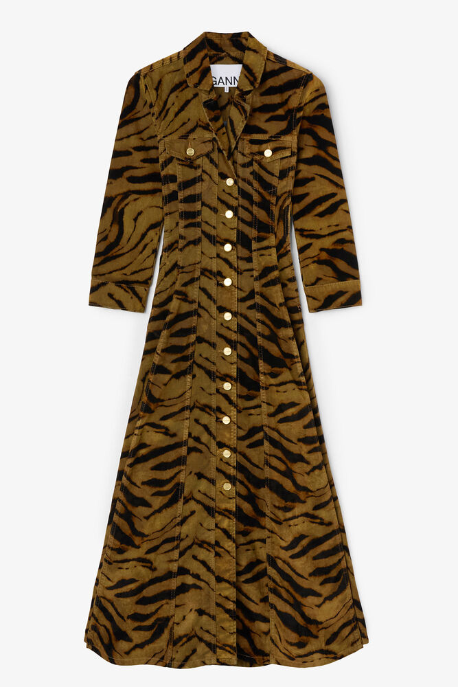 Tiger Print Denim Dress, Khaki