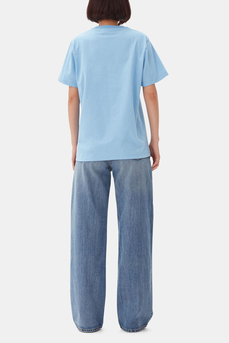 T-shirt en jersey basique bleu &agrave; imprim&eacute; tigre, Organic Cotton, in colour Blissful Blue - 4 - GANNI