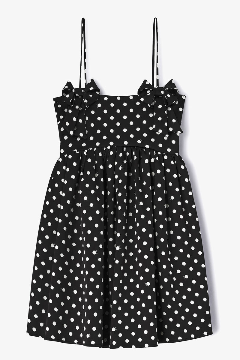 Polka-Dot Satin Mini Dress, in colour Black - 1 - GANNI