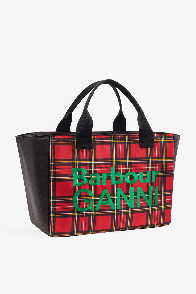 Red Tartan Tote, Cotton, in colour Dark Green - 2 - GANNI