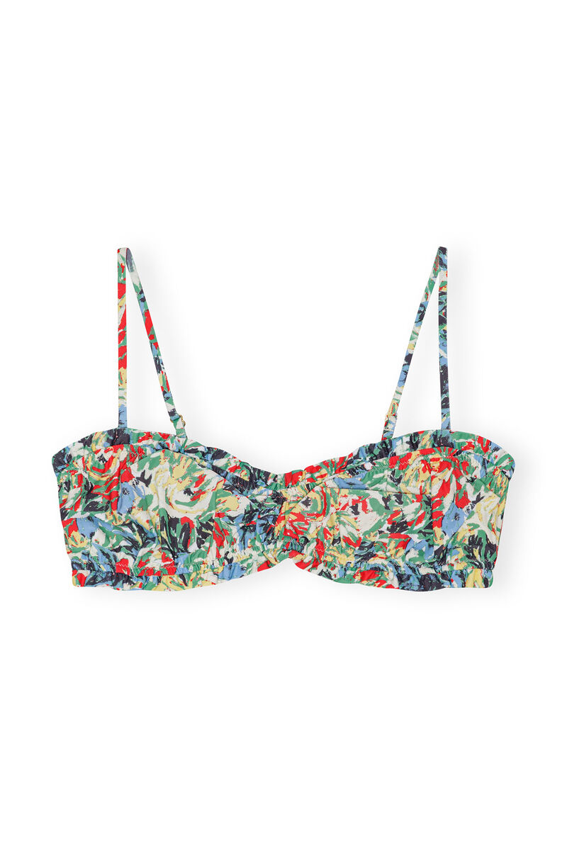 Recycled Printed Ruffle Bandeau Bikini Top, Elastane, in colour Multicolour - 1 - GANNI