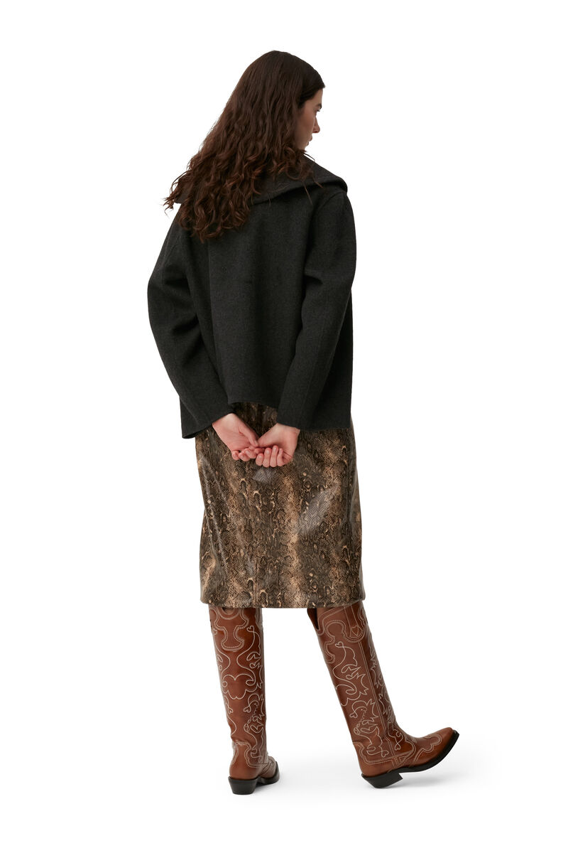 Snake Print Wrap Midi Skirt, PU Leather, in colour Snake Starfish - 5 - GANNI