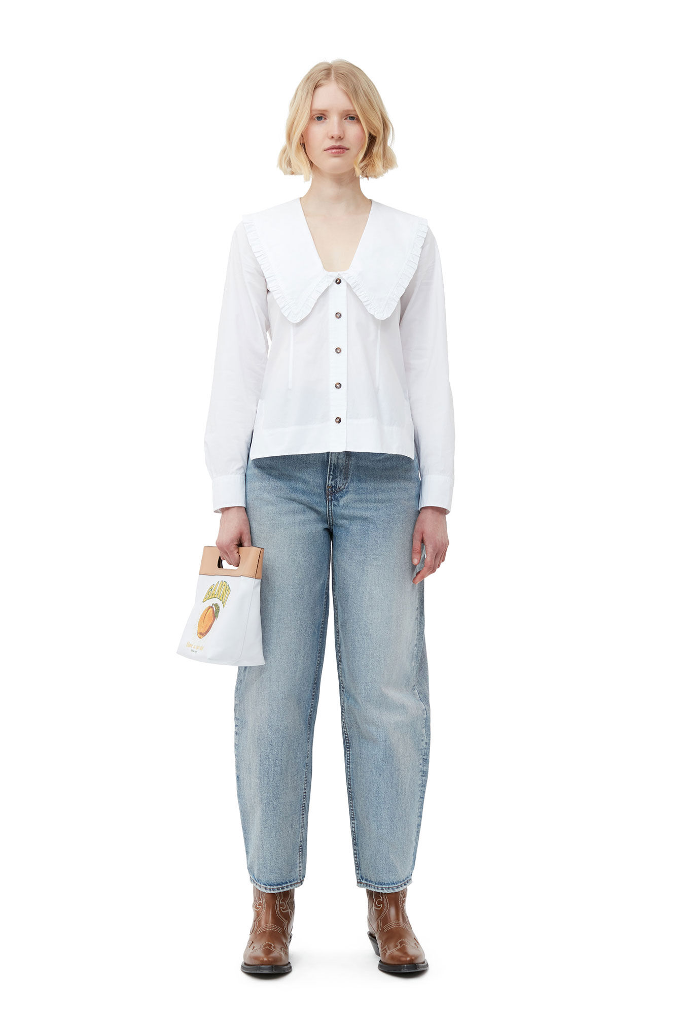 Peach Canvas Small Tote Bag, Recycled Cotton, in colour Egret - 2 - GANNI