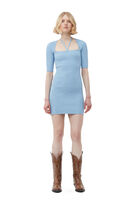 Melange Knit Mini Dress, Elastane, in colour Ethereal Blue - 1 - GANNI