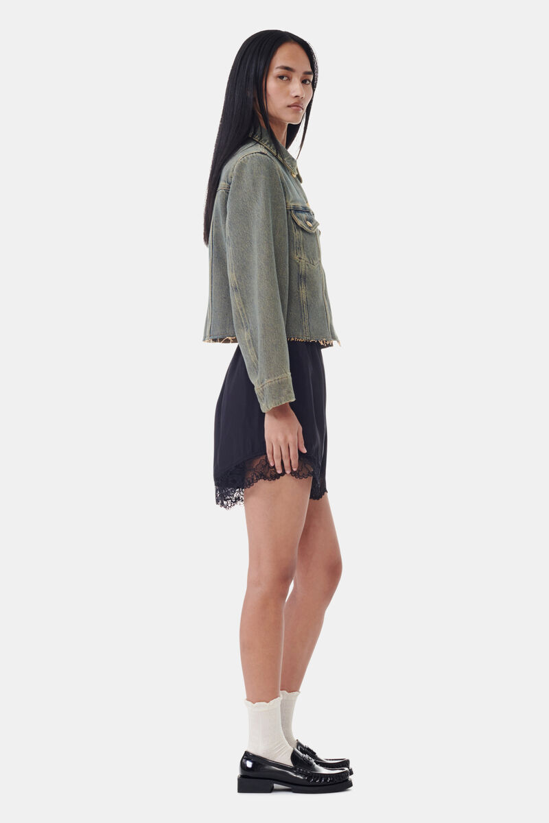 Black Viscose Habotai Elasticated Shorts, Viscose, in colour Black - 2 - GANNI