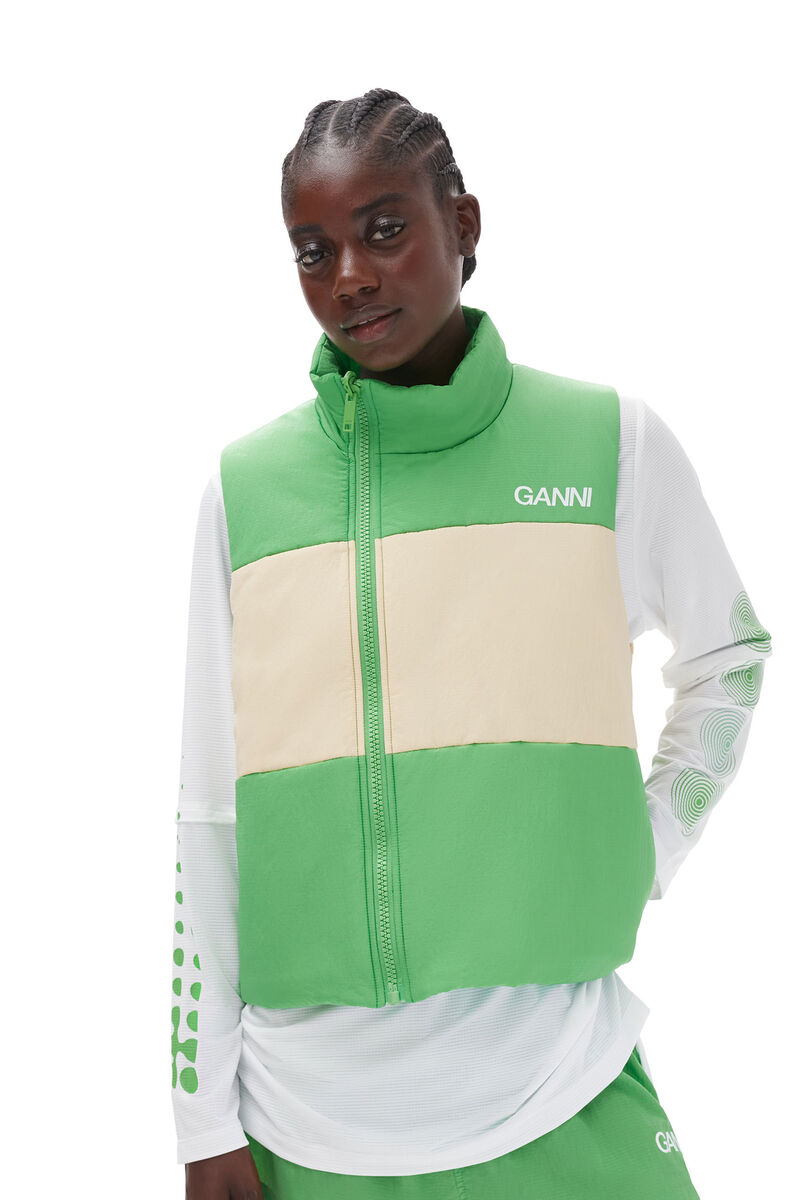 Light Tech Puffer Reversible Vest, Nylon, in colour Classic Green - 4 - GANNI