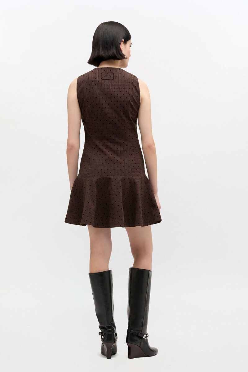 Flock Check Suiting Dress, in colour Chicory Coffee - 2 - GANNI