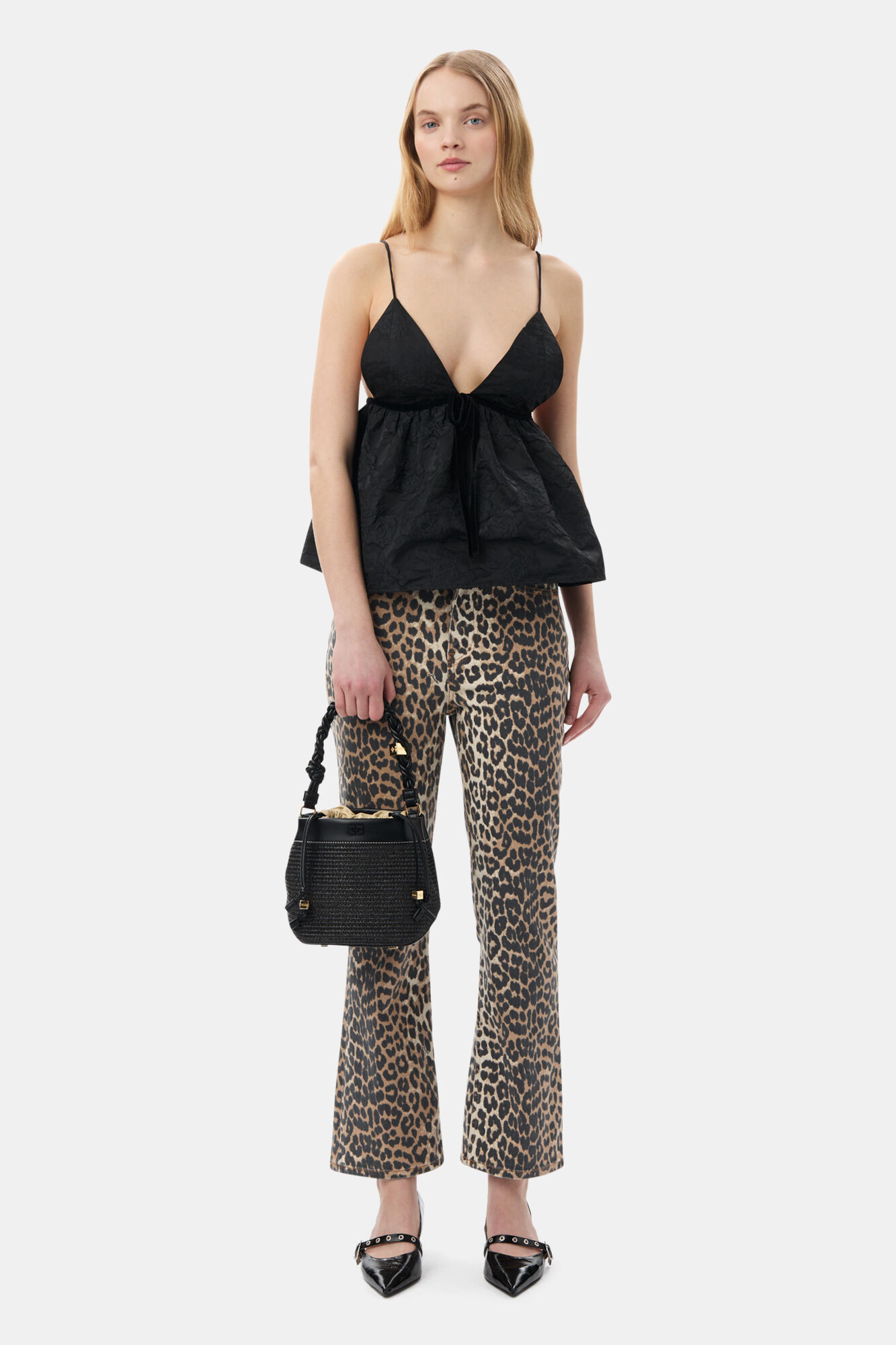 Black Botanical Jacquard Stroptop, Polyamide, in colour Black - 2 - GANNI