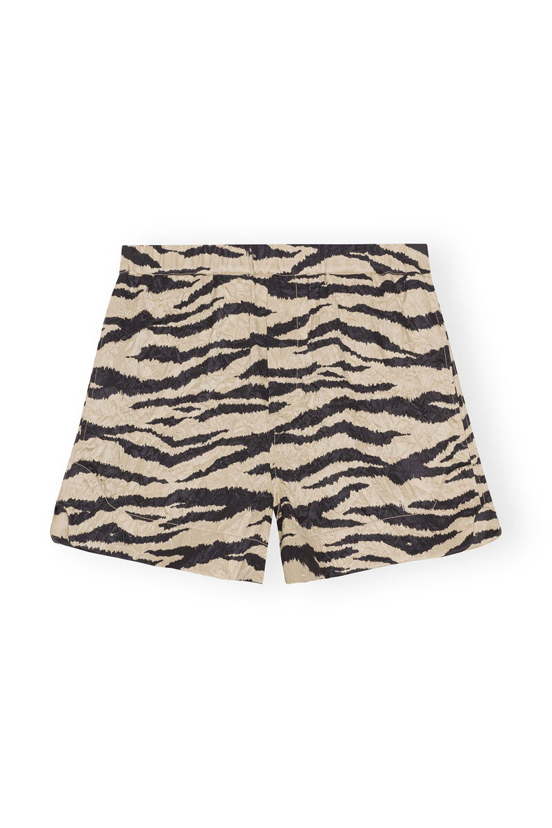 Crinkled Satin Shorts, Elastane, in colour Pale Khaki - 1 - GANNI