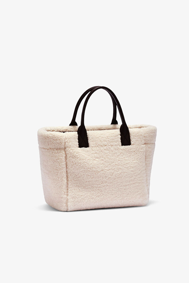 Shearling Small Tote, in colour Egret - 2 - GANNI