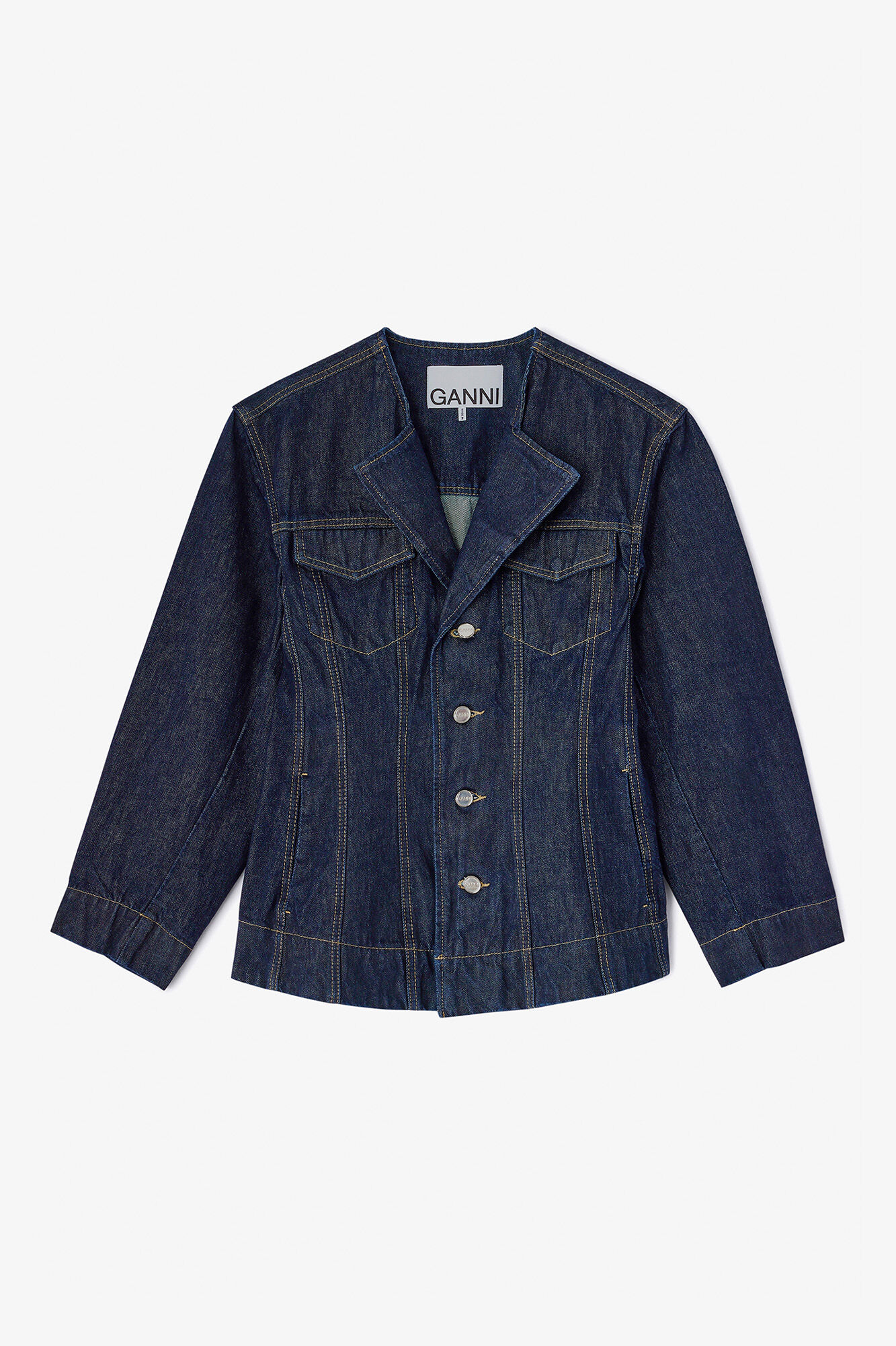 Dark Rinse Denim Blazer, Organic Cotton, in colour Rinse - 1 - GANNI