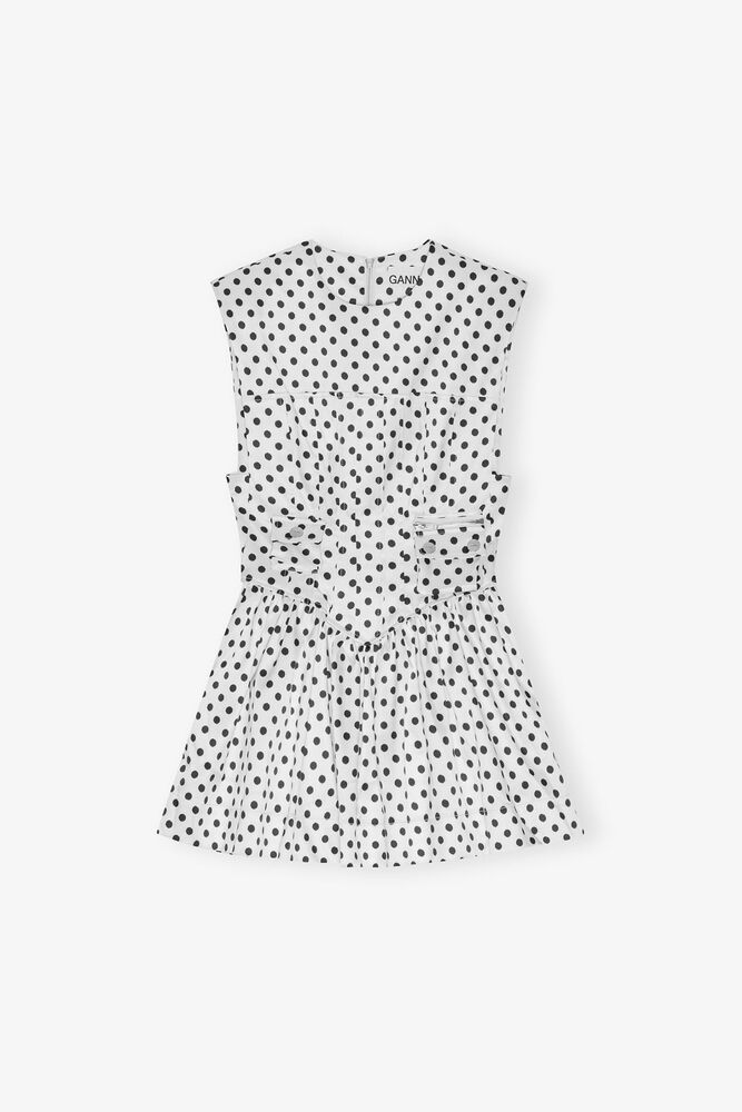Polka-Dot Satin Corset Mini Dress, Egret