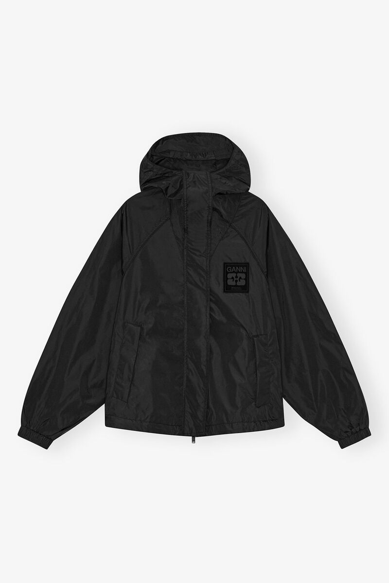 Sort nylonjakke, Recycled Nylon, in colour Black - 1 - GANNI