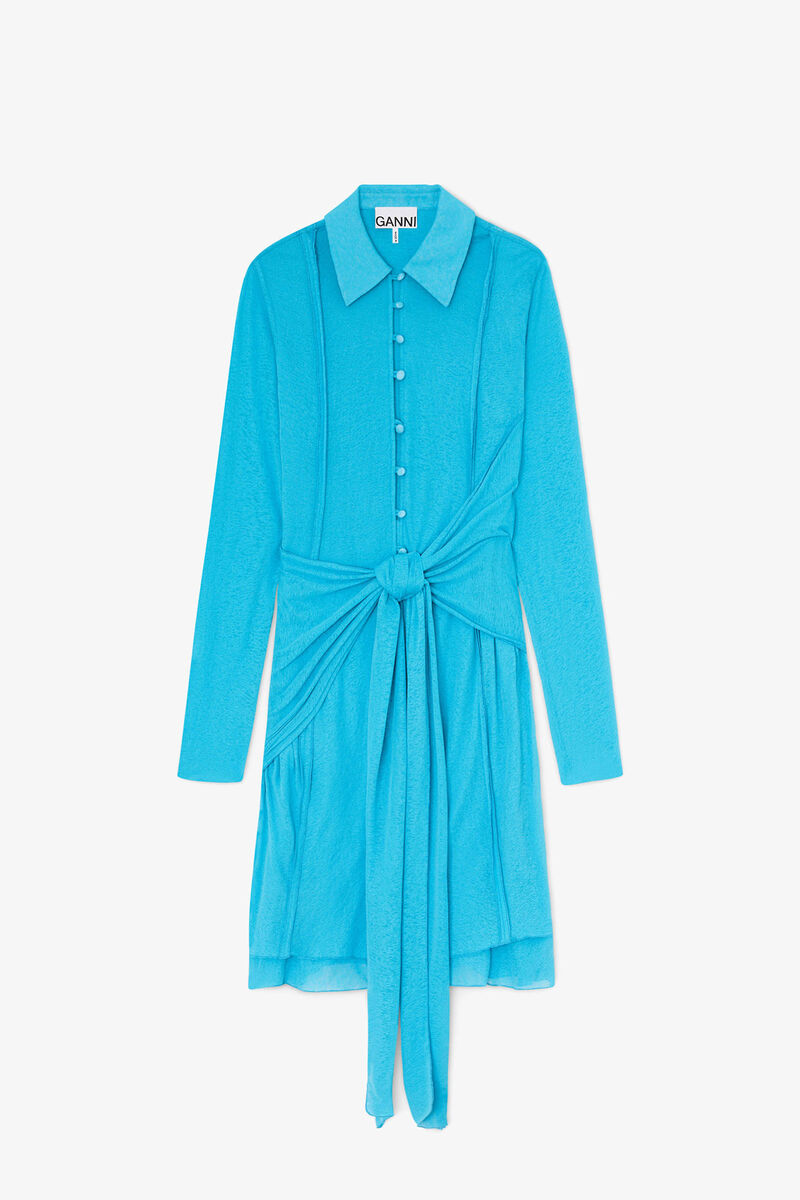 Kort kjole i marl mesh, Recycled Polyester, in colour River Blue - 1 - GANNI