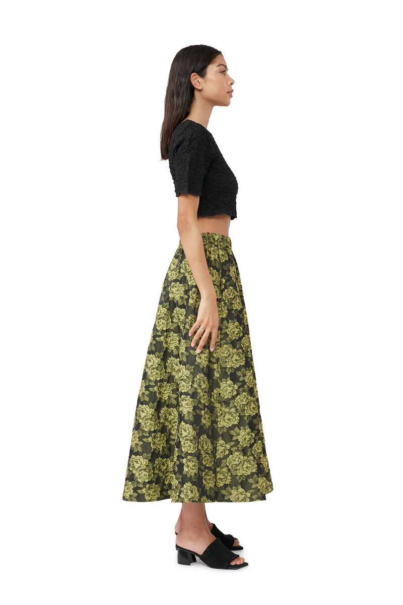 Flower Jacquard Suiting Maxi Skirt, Polyamide, in colour Lemon Zest - 3 - GANNI