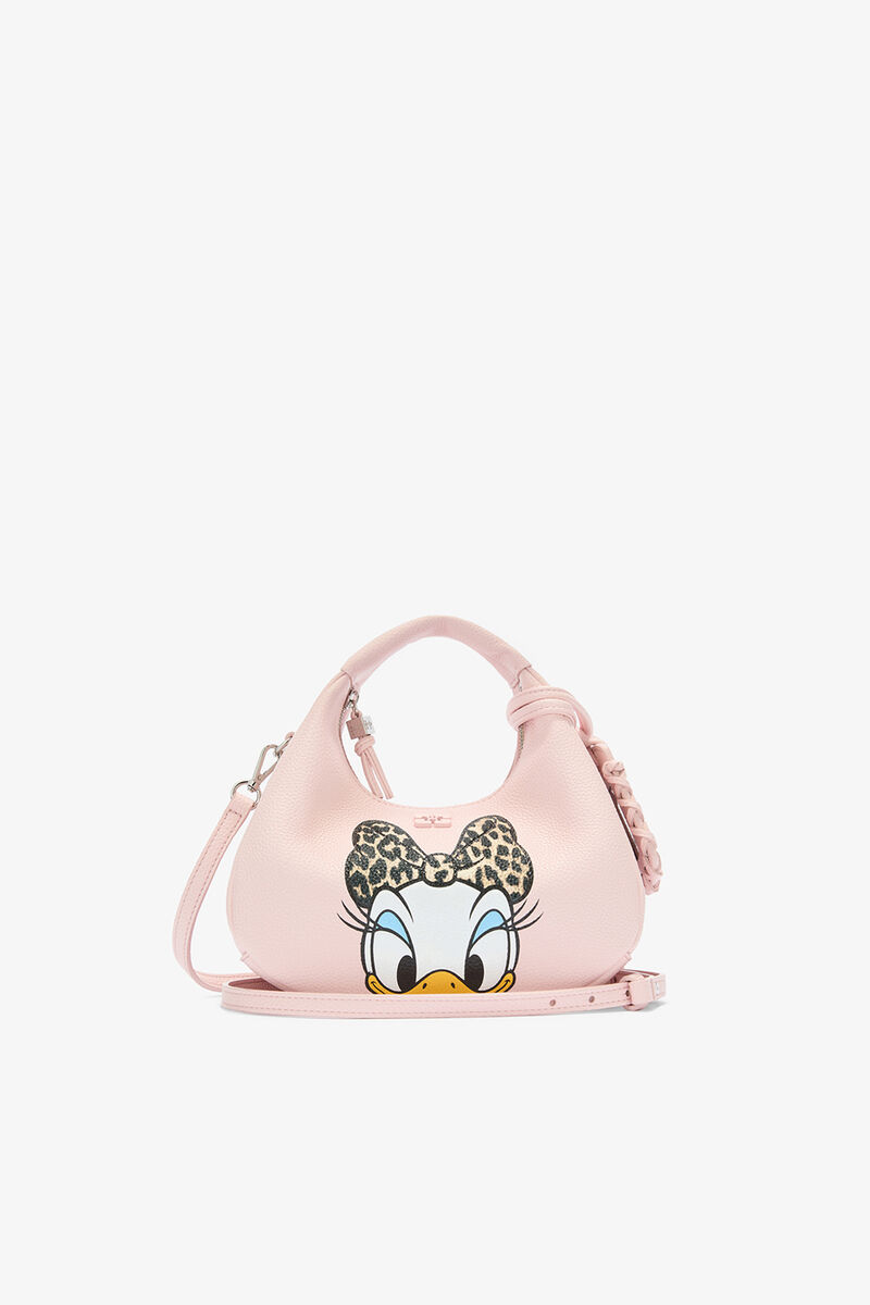 Daisy Duck Mini Hobo Bag in Pink, Recycled Polyester, in colour Chalk Pink - 1 - GANNI