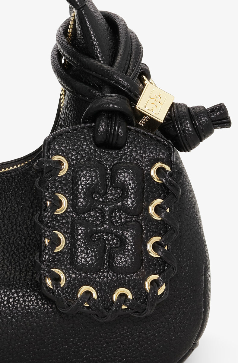 Black Mini Hobo Bag, Polyurethane, in colour Black - 4 - GANNI