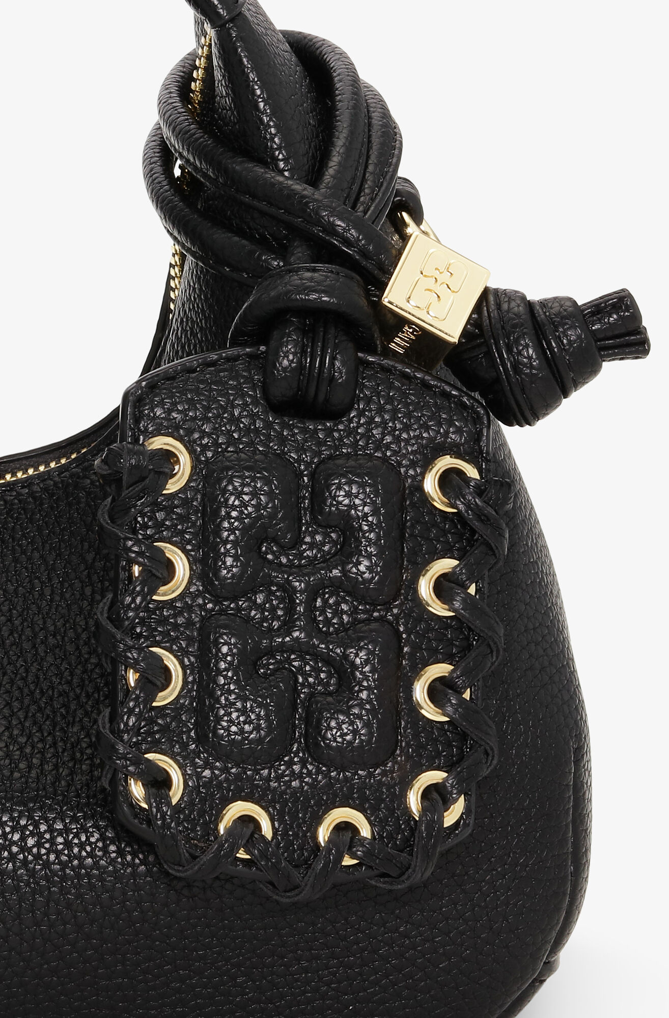 Black Mini Hobo Bag, Polyurethane, in colour Black - 4 - GANNI
