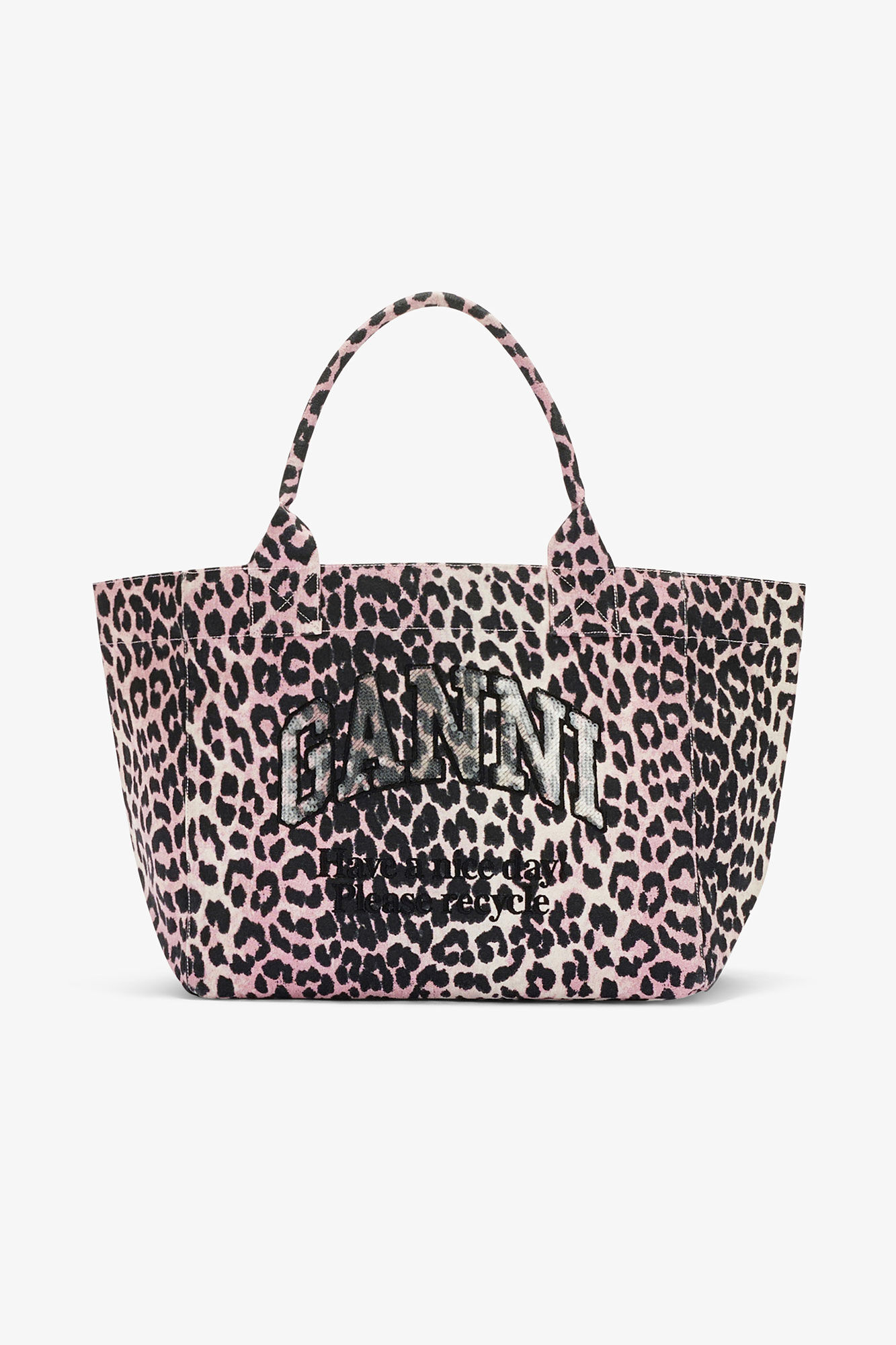Leopard Medium Tote, in colour Bleached Mauve - 1 - GANNI