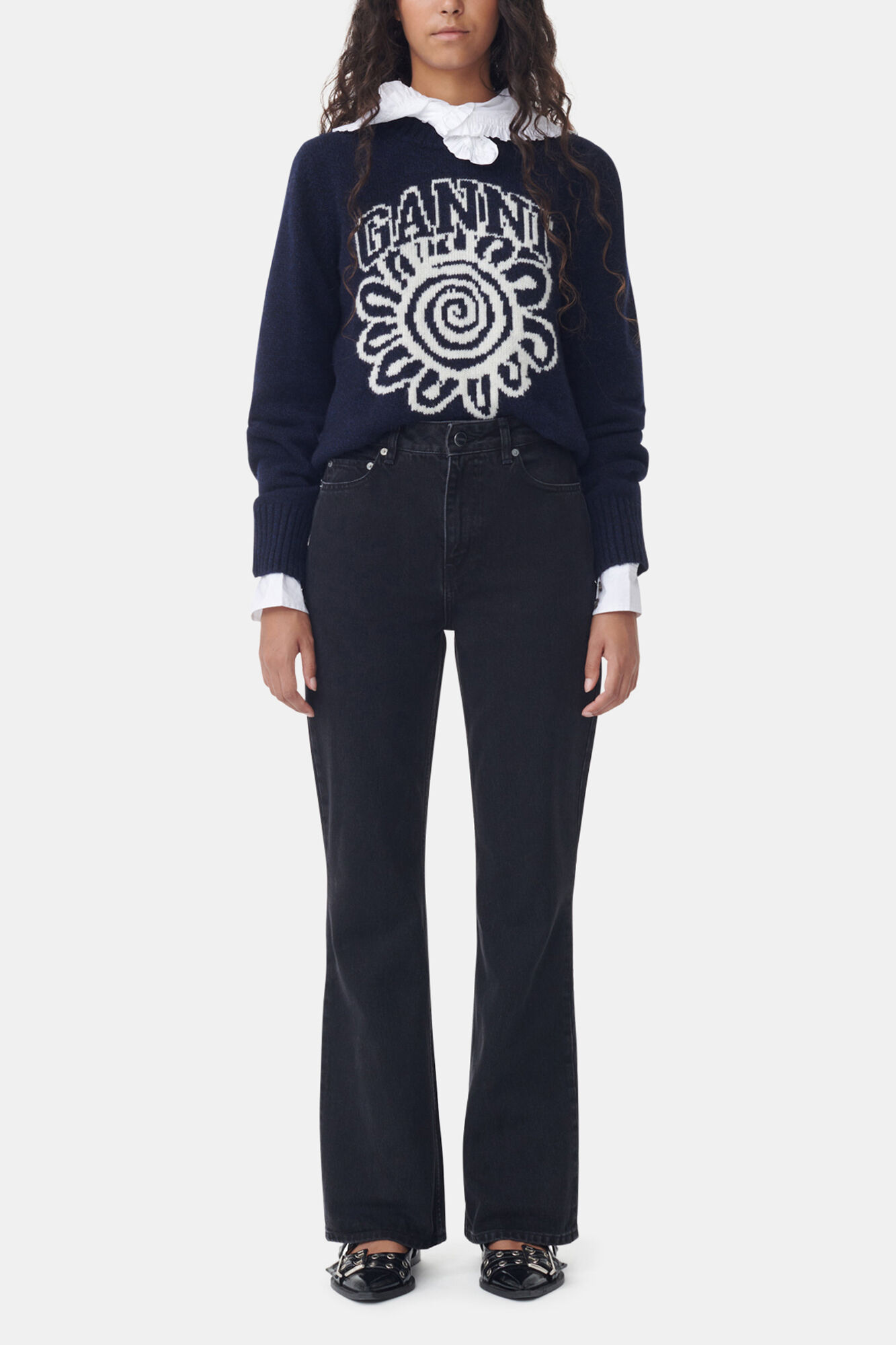 Betzy Jeans, Cotton, in colour Washed Black/Black - 1 - GANNI