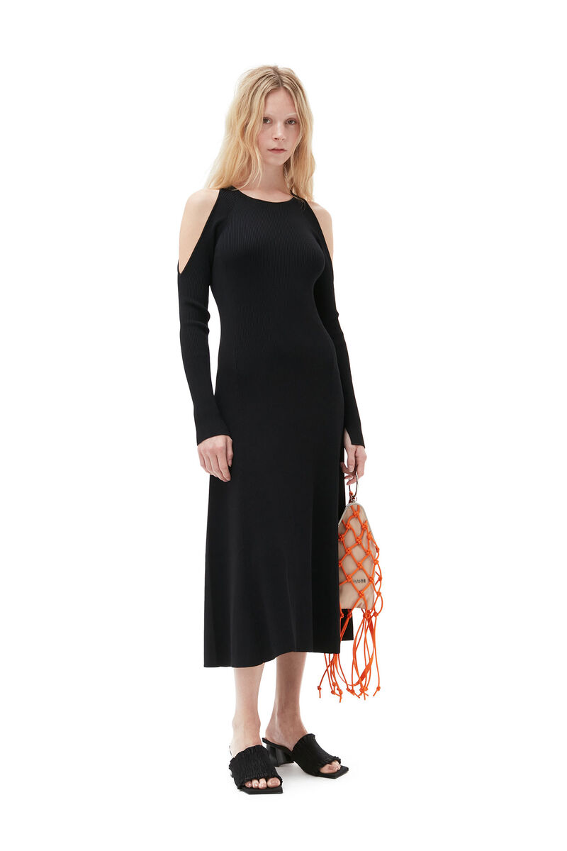 Melange Open Back Midi Dress, Elastane, in colour Black - 5 - GANNI