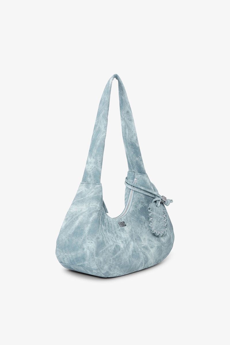 Bleached Medium Hobo Bag, Recycled Polyester, in colour Celestial Blue - 2 - GANNI