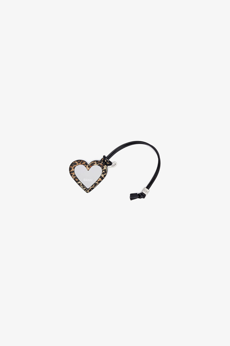 Leopard Print GANNI Bou Heart Mirror, Polyester, in colour Leopard - 3 - GANNI