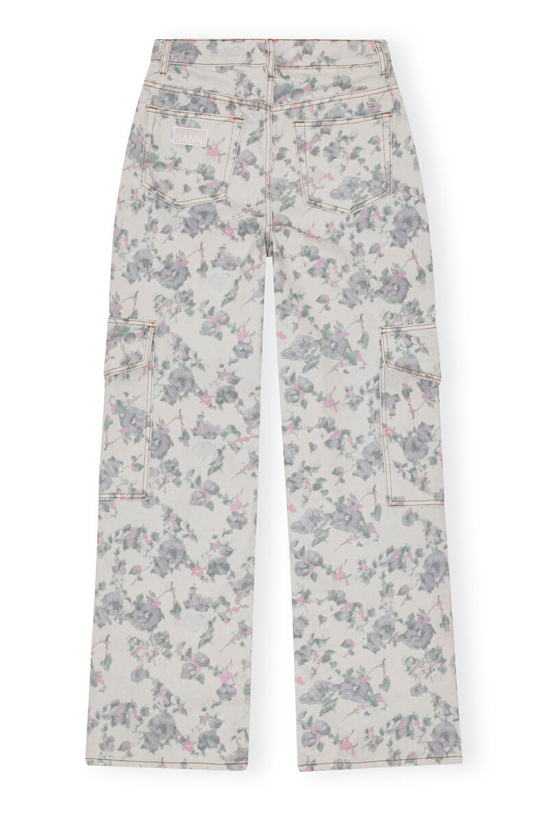 Floral Printed Angi-jeans, Cotton, in colour Tofu - 2 - GANNI