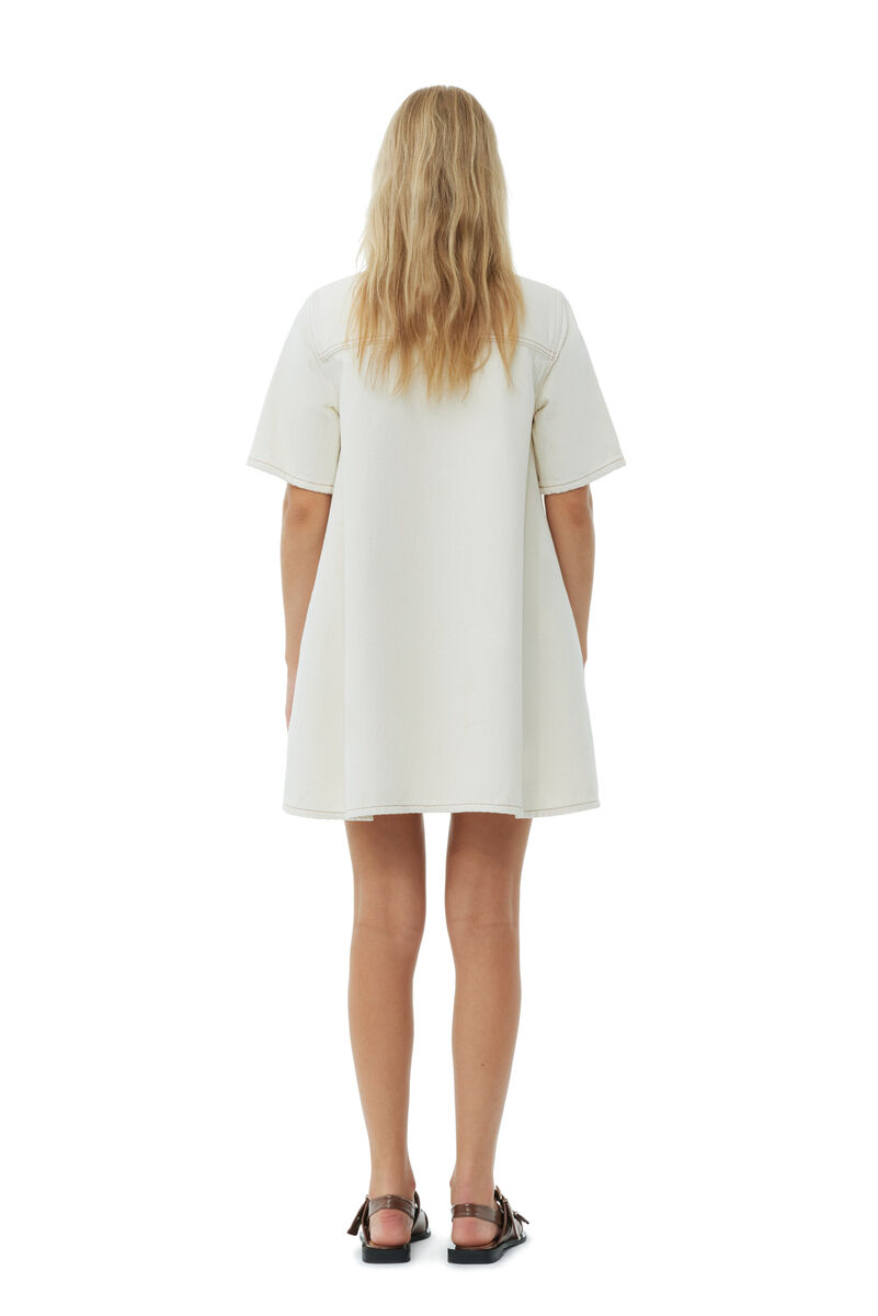 Weißes Mini-Kleid aus schwerem Denim, Cotton, in colour Egret - 4 - GANNI