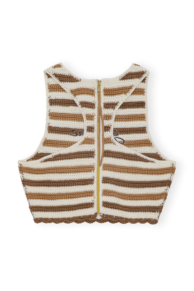 Crochet Racerback Top, Cotton, in colour Copper Brown - 2 - GANNI