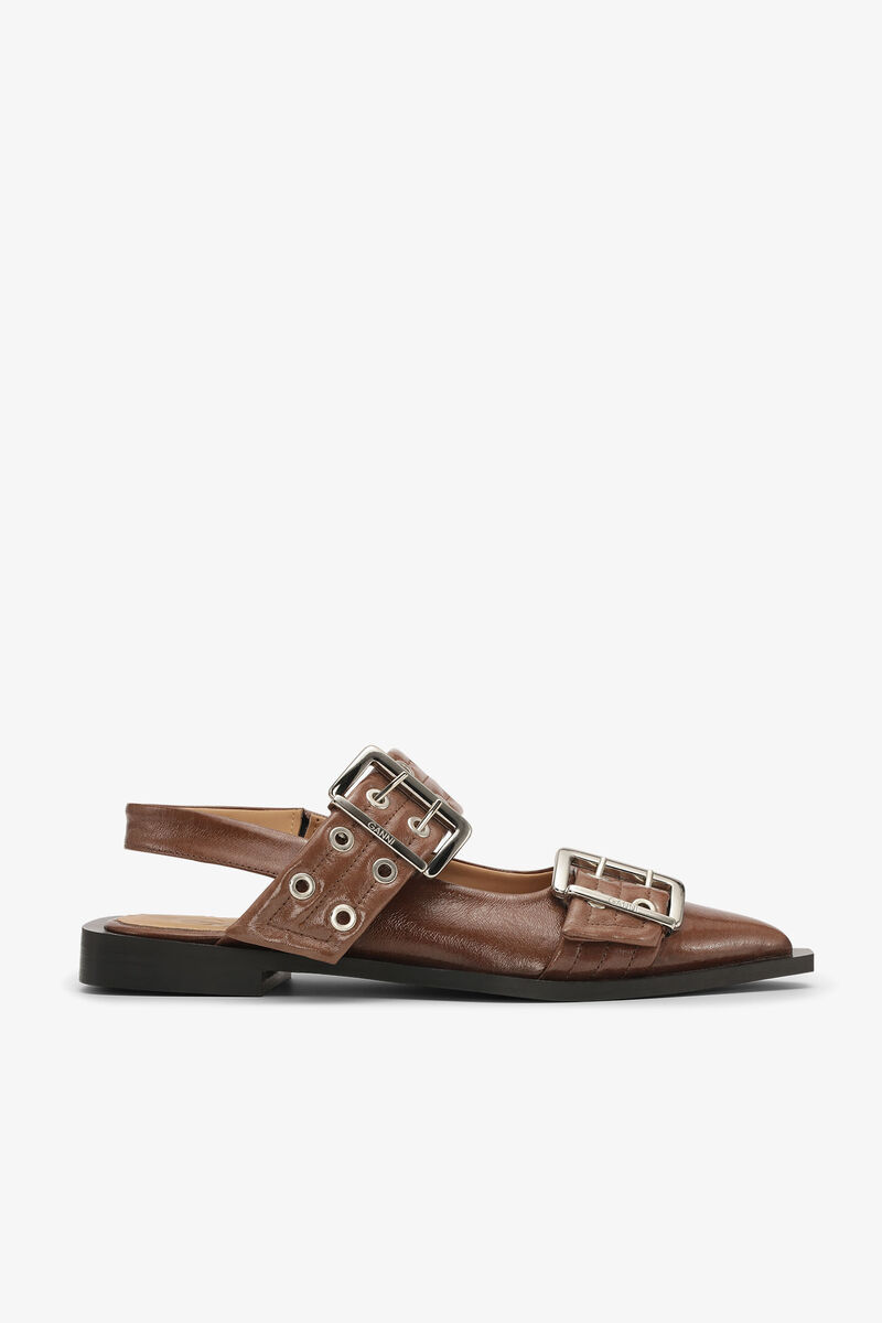 Brown Feminine Buckle Ballerinaer, Polyester, in colour Fossil - 1 - GANNI