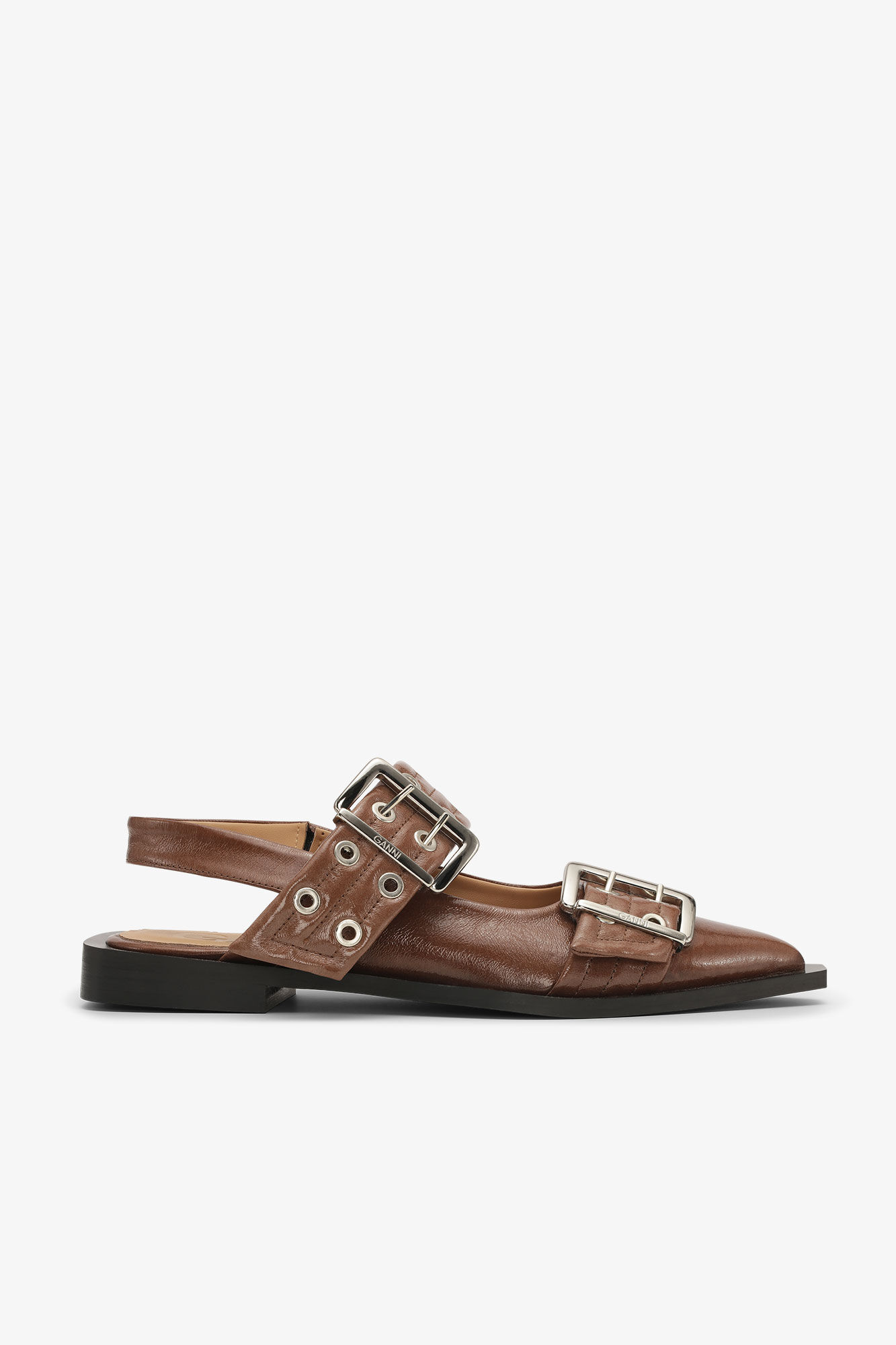 Brown Feminine Buckle Ballerinaer, Polyester, in colour Fossil - 1 - GANNI
